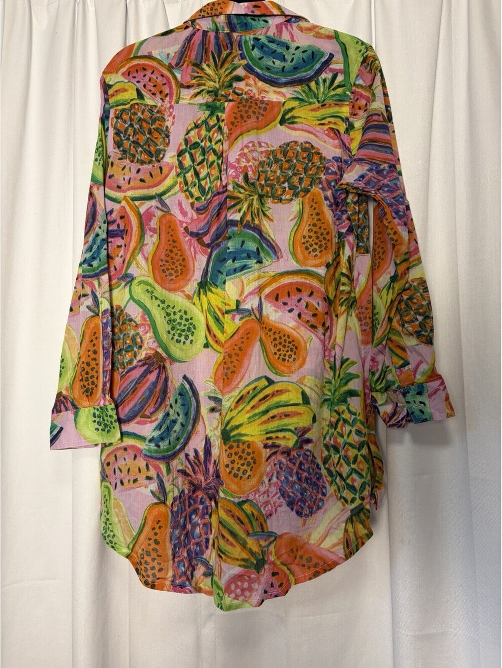 Anthropologie True Destinations Cotton Colorful Fruit Printed Tunic Blouse Med. - Picture 4 of 7